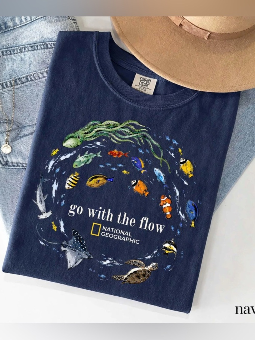 Comfort Colors National Geographic Colorful Fish Tee “go with the flow”